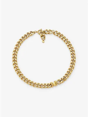 14K Gold-Plated Brass Pavé Logo Curb Link Necklace