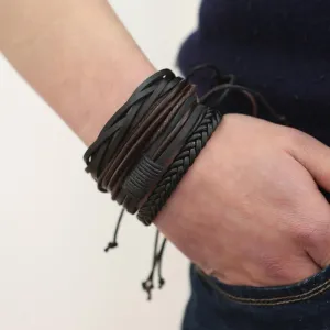 2018 New Handmade Unisex Leather Bracelet Adjustable Multilayer Bead Bracelet Men/Women Bohemian Vintage Leather Charm Bracelet