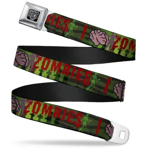BD Wings Logo CLOSE-UP Full Color Black Silver Seatbelt Belt - I "Brain" ZOMBIES Webbing