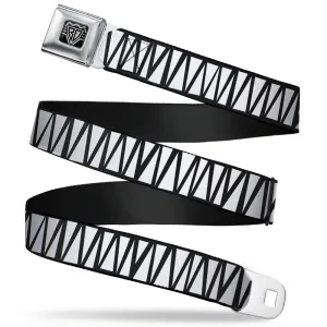 BD Wings Logo CLOSE-UP Full Color Black Silver Seatbelt Belt - Zig Zag Doodle Black/White Webbing