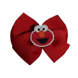 Bella Hair Bow - Red Hair Bow with Elmo Badge- 9cm