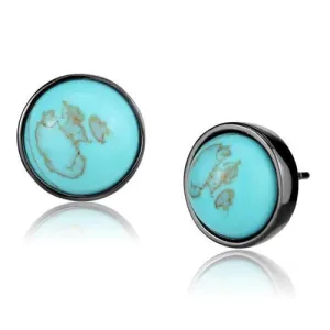 CJE2819 Wholesale Women's Stainless Steel IP Light Black Synthetic Sea Blue Turquoise Earrings