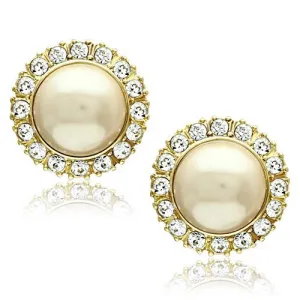 CJG1439 Wholesale Gold Plated Stainless Steel CZ Pearl Earrings