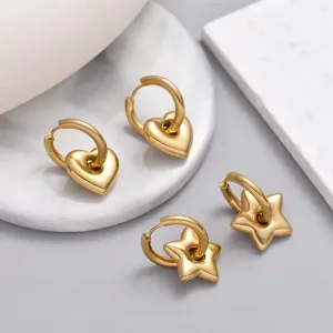 Classic Stainless Steel Heart Star Hoop Earrings For Women Punk Hip Hop Gold Silver Color Y2K Jewelry Female Earrings oorbellen