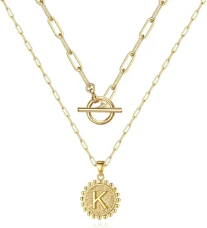 Gold Layered Necklace for Women - 14K Gold Plated Necklace Dainty Layered Necklace Set Initial Necklace Gold Necklace for Women Letter K Necklaces Gold Jewelry for Women