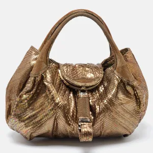 Gold Python and Metal Mesh Spy Hobo