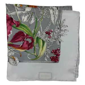 Gucci Scarf Gray Botanical Floral - Twill Silk Square Foulard