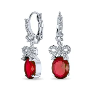 Holiday Bridal Vintage Dangle Chandelier Earrings with CZ Gemstone Ribbon Bow