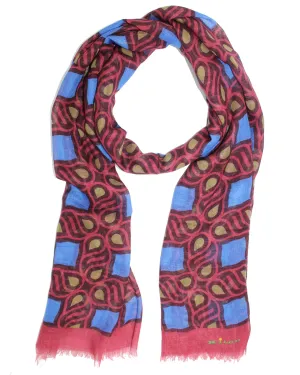 Kiton Scarf Royal Blue Bordeaux Design - Cashmere Silk Shawl SALE