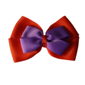 School Hair Accessories - Double Cherish Hair Bow 9cm - Autumn Orange Base & Centre Ribbon (24 colours top)