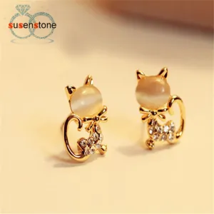 SUSENSTONE 2016 New Fashion Korean Fashion Cute Cat Stone Crystal Rhinestone Women Stud Earrings Stud Earrings Fashion Jewelry