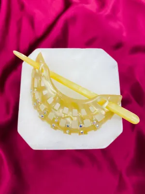 Vintage 1940s Pearlized Celluloid Rhinestone Hair Pin