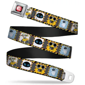 WALL-E Logo Full Color Black Red White Seatbelt Belt - WALL-E & EVE Pose/Face Hazard Blocks Gray/Yellow/Black Webbing
